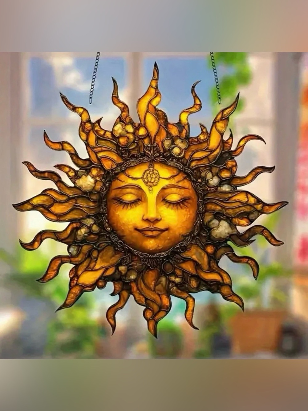 Radiant Sun Face 8 x 8” Golden Acrylic Wall Art Sun-catcher New